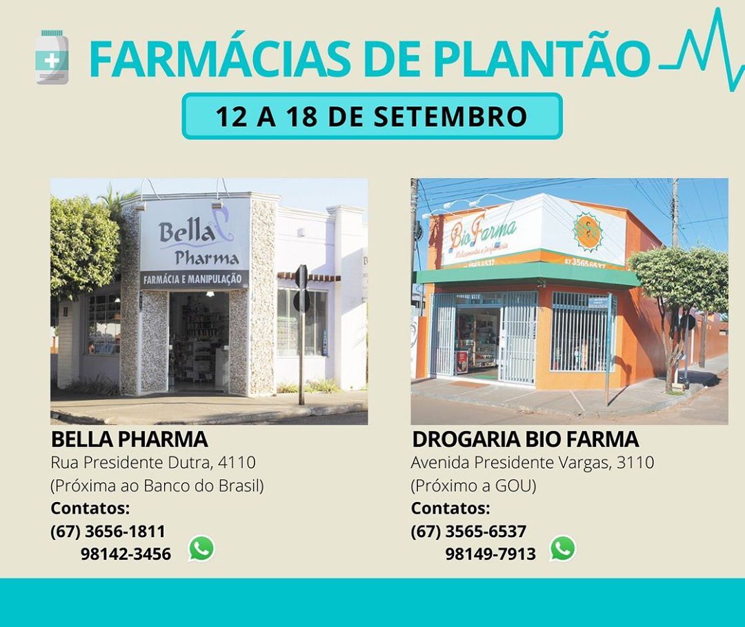 Farmácias que estarão de plantão entre 12 a 18 de Setembro REDE JOTA FM Farmácias que estarão de plantão entre 12 a 18 de Setembro REDE JOTA FM